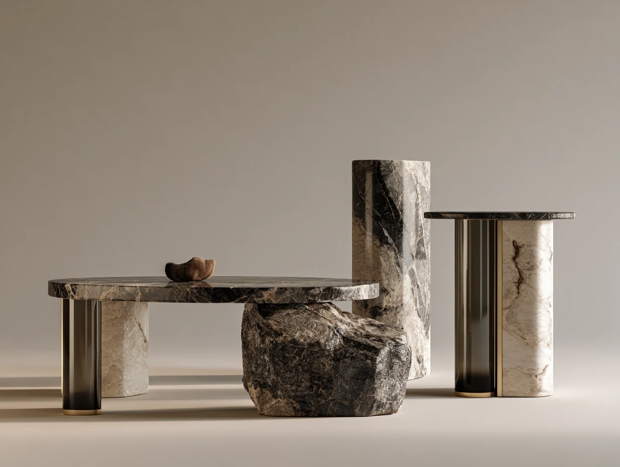 A console group in stone and brass